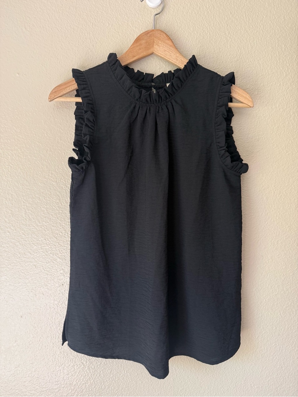 Lime N Chili Ruffled Mock Neck Sleeveless Blouse